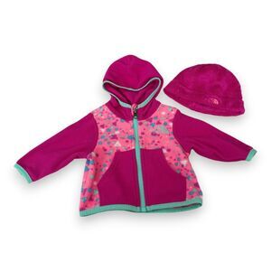 The North Face Fleece Hooded Jacket 0-3 Months AND Infant Hat Bundle Pink VGUC